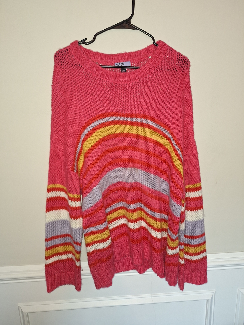 Women's Pink Striped Knit Oversized Sweater XXL